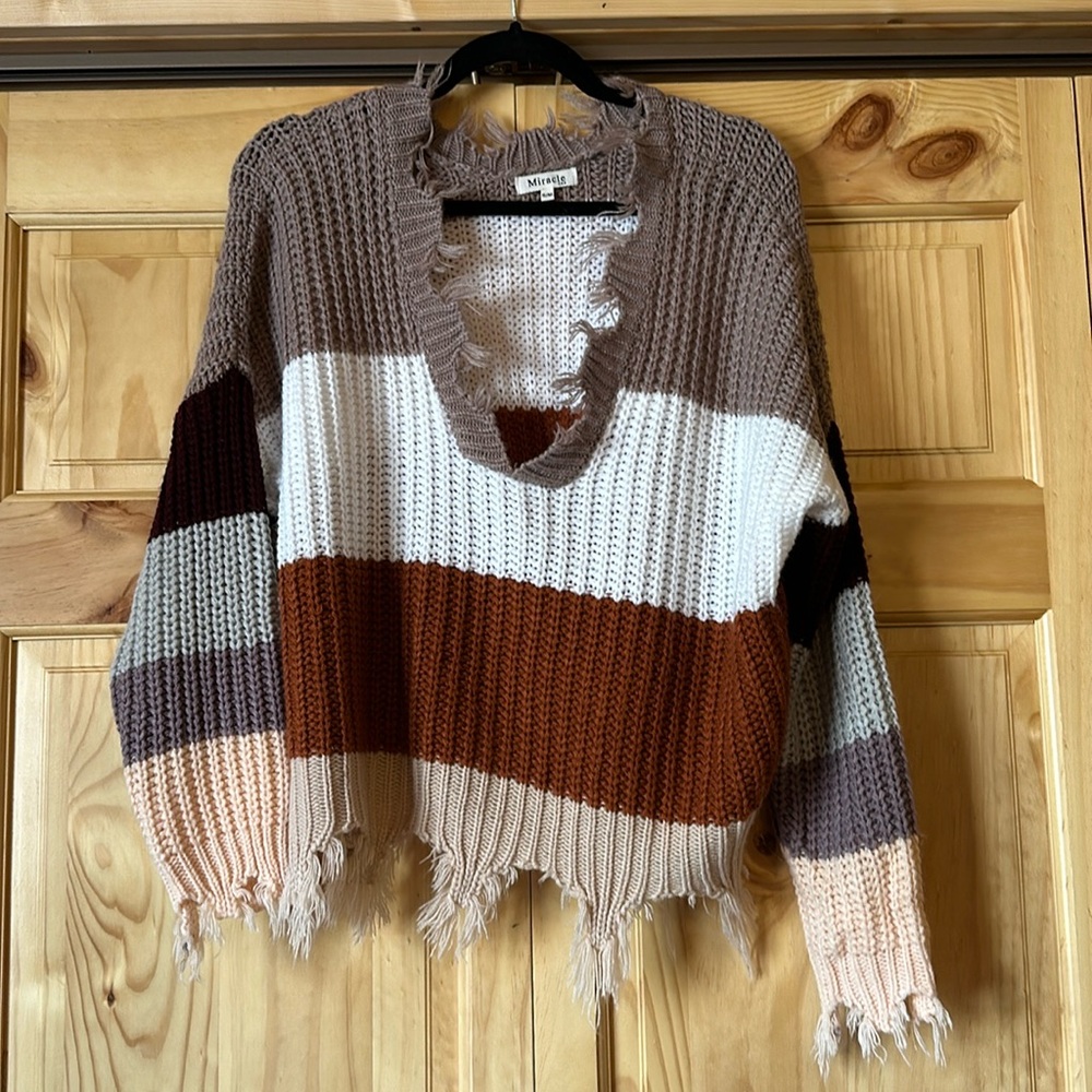 Striped distressed sweater
